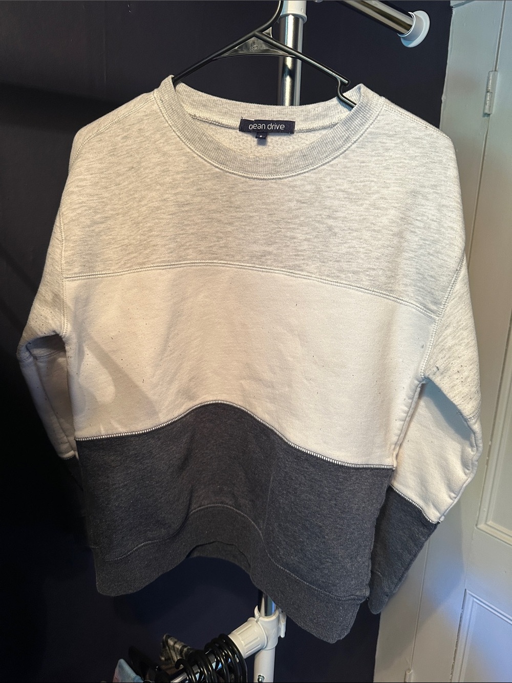 Ocean Drive Two-Tone Crewneck Sweater in Cream and Dark Gray